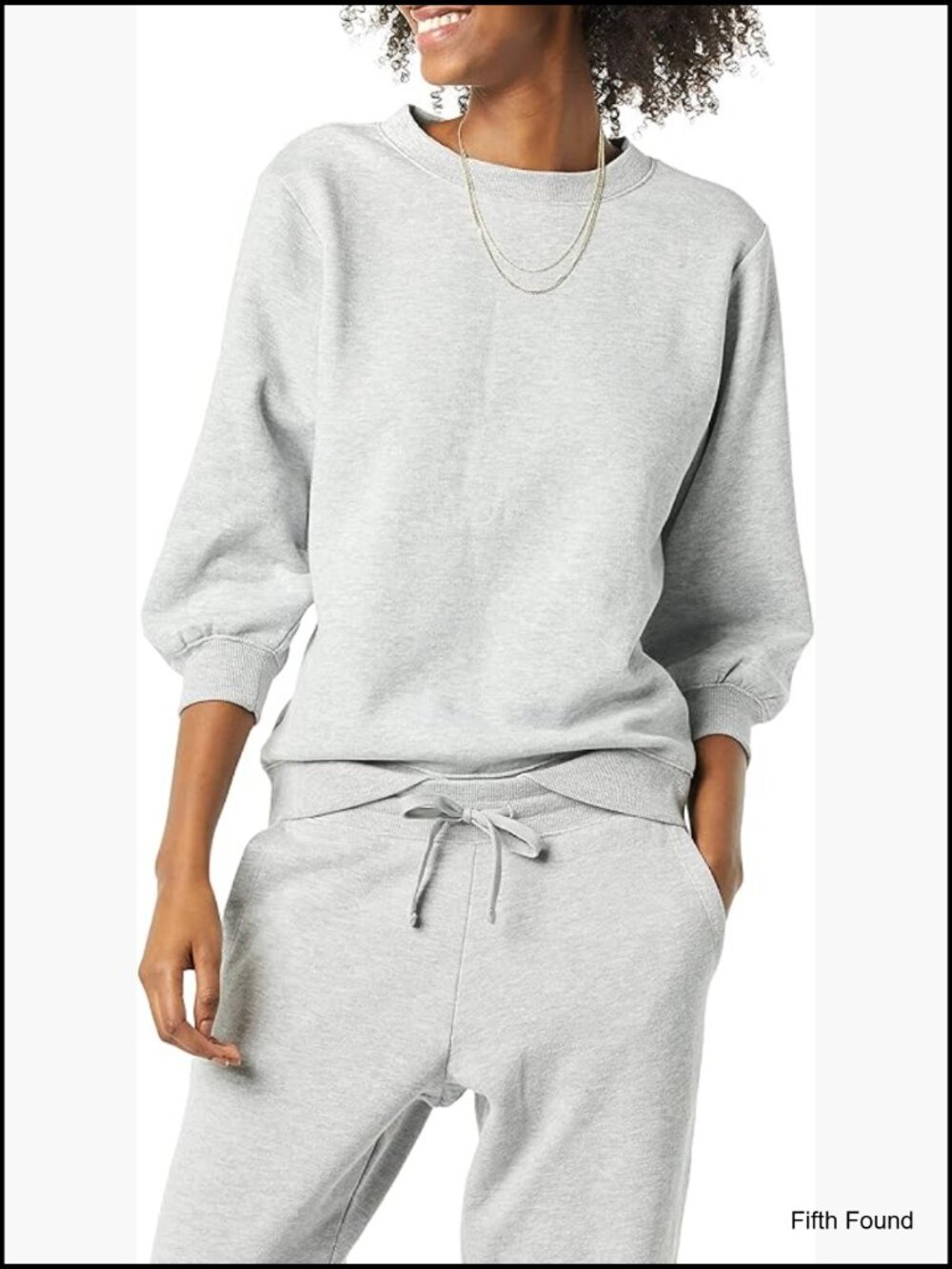 Women's French Terry Fleece Crewneck Sweatshirt 3/4 Blouson Sleeve